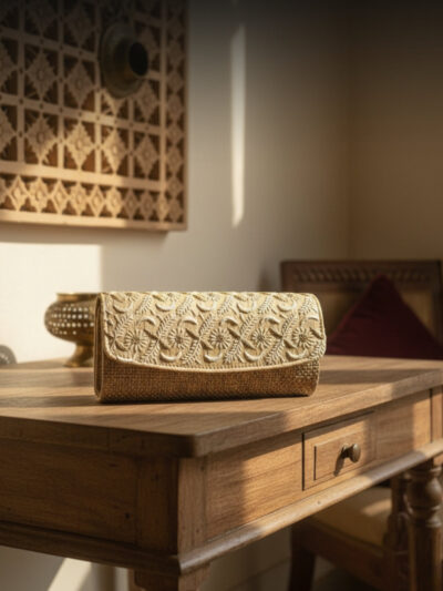 Zari – Jute & Tussar Silk Chikankari Hand Purse