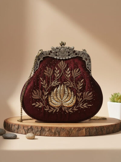 Begum’s Treasure – Handcrafted Zardozi Velvet Clutch